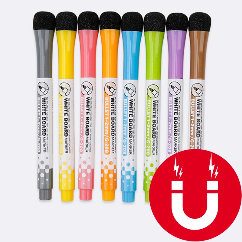 1 Set School Classroom Supplies Magnetic Erasable Whiteboard Pens Markers Dry Eraser Pages Children's Drawing Pen Board Mar