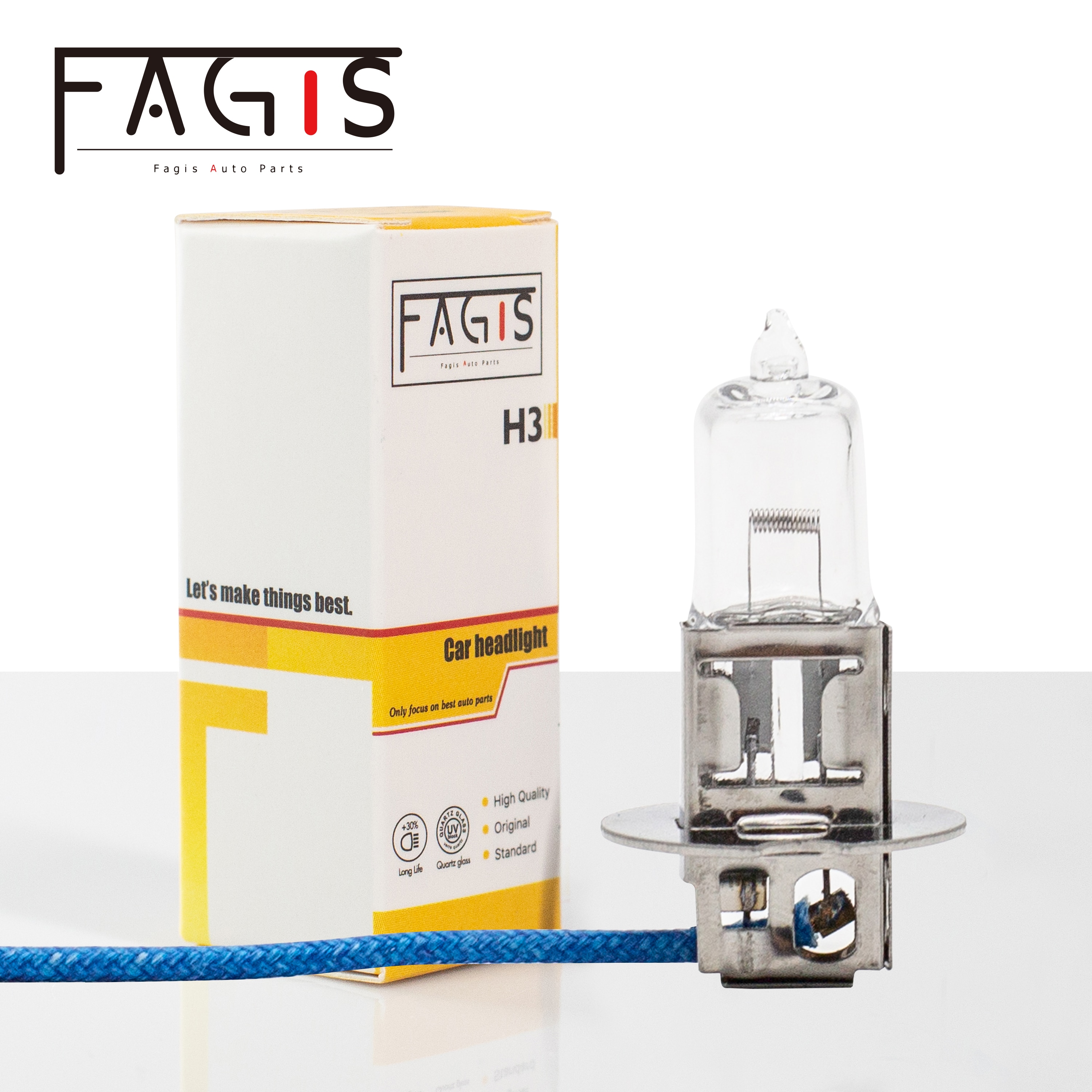 Fagis US Brand 1Pcs H3 White Fog Halogen Bulb 55W Car Head Lamp Light 12V Quartz Glass Long long life Clear Auto Headlight