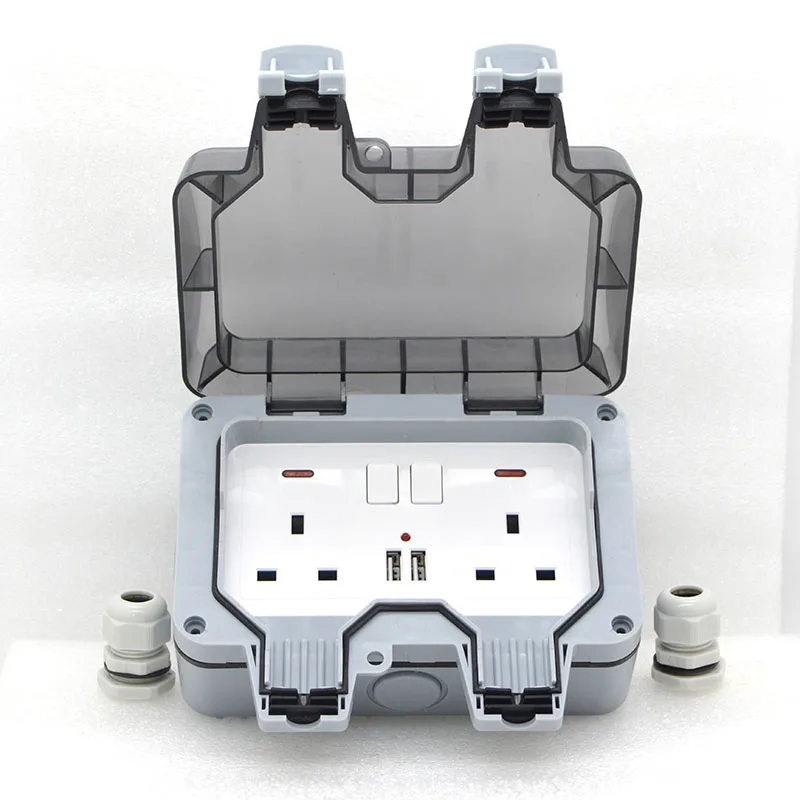 New Outdoor Waterproof USB Socket Two position Wall Plug UK,EU, FR ,US,Standard Style 250V 16A Power Supply Jack Special