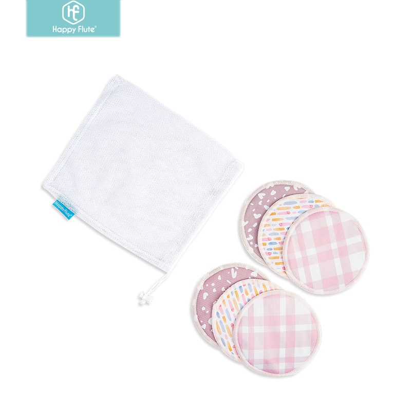 HappyFlute 6pcs/Set Solid Organic Reusable Breast Pads Washable Super Absorbency Reusable Bamboo Nursing Pads With Laundry Bag