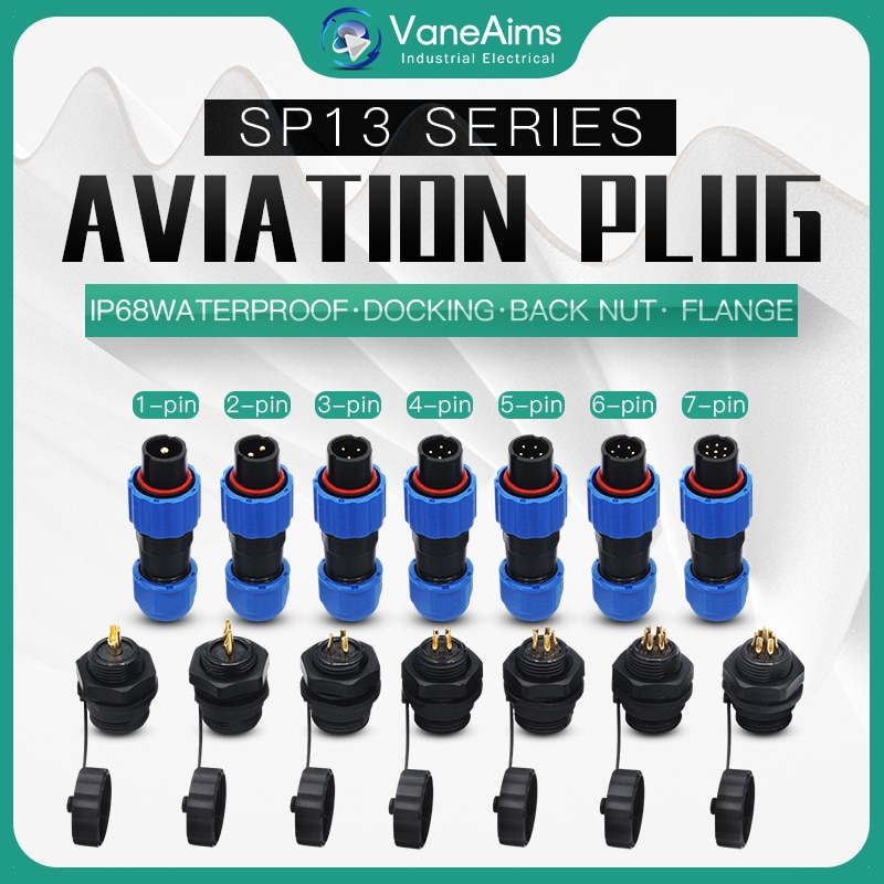 SP13 IP68 waterproof connector male plug & female socket 1/2/3/4/5/6/7/9 pin panel Mount wire cable connector aviation plug