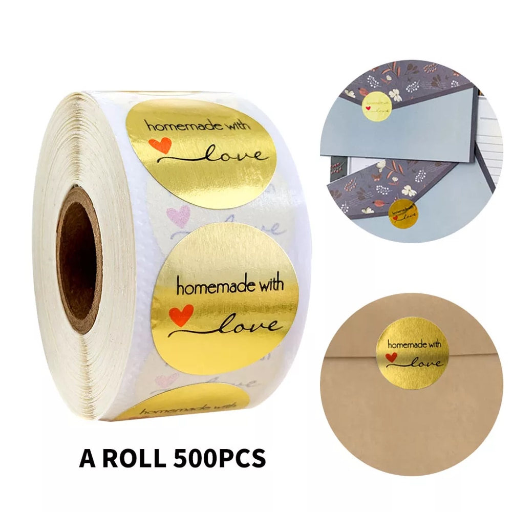 Round Gold Homemade With Love' Stickers Seal Labels Scrapbooking Stationery Stickers Handemade Food Seal Stickers 100-500pc