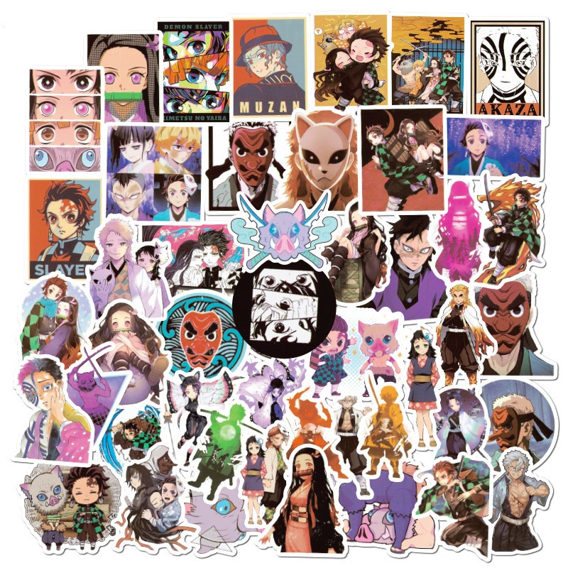 50Pcs Demon Slayer Kimetsu No Yaiba Anime Sticker Cosplay Props PVC Waterproof DIY Guitar Car Tanjirou Nezuko Decal Stickers