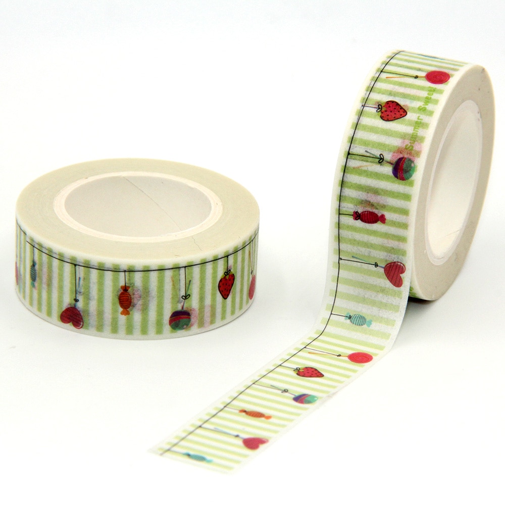 New Arrival 1PC 15MM*10M Red Strawberry Candy Washi Tape Wide Sticky Adhesive Tape Scrapbooking Album DIY Decorative Paper Tape