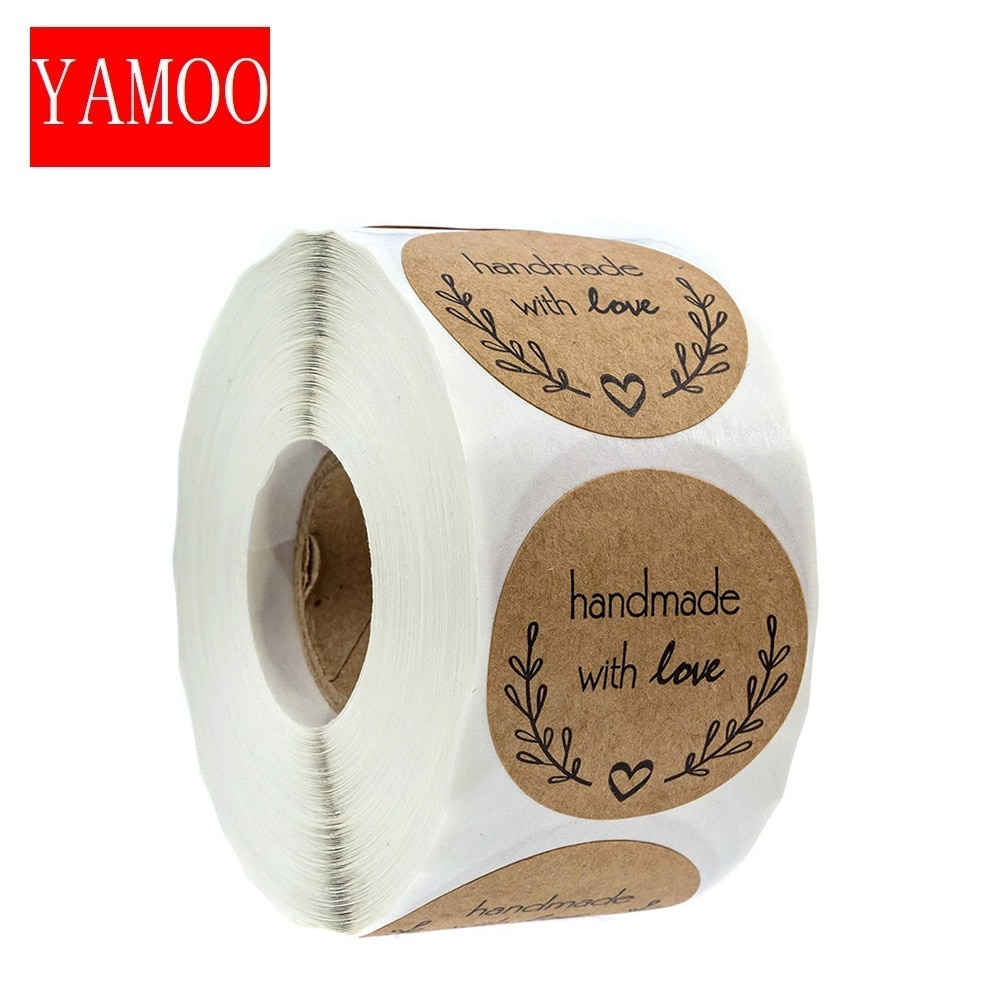round"Handmade with love" Stickers seal labels roll sticker for Package decorate handmade sticker stationery supplies5