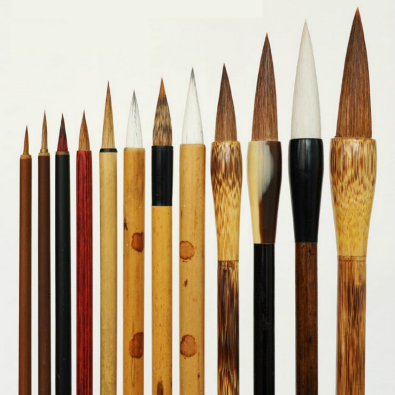 12pcs/set Traditional Chinese Calligraphy Brush Pen Set Landscape Peony Painting Pen S/M/L Regular Script Writing Caligrafia