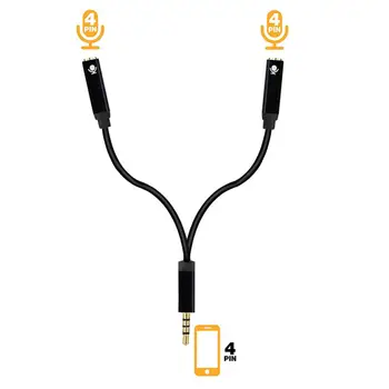 New 3.5mm Mic Headset Splitter Adapter 2 Microphones in 1 Cable 4-Pole Male to Dual Female Headphone Microphone