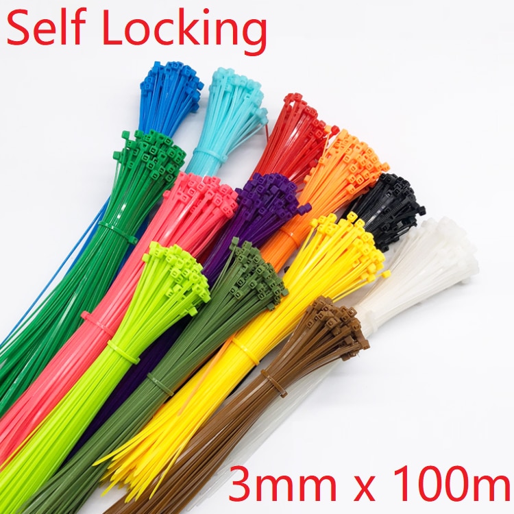 100pcs 3x100mm Plastic Zip Self-Locking Nylon Wire Cable Zip Ties Cable Ties White Black Organiser Fasten Cable