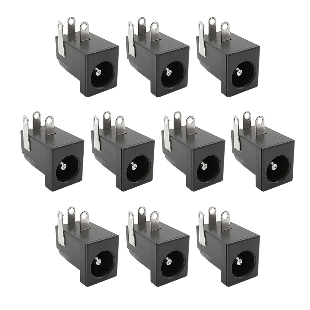 10Pcs DC-005 5.5x2.1mm DC Power Jack Female Connectors 3 Pin 5.5*2.1 DC Socket Supply Barrel-Type Right Angle PCB Mount Terminal