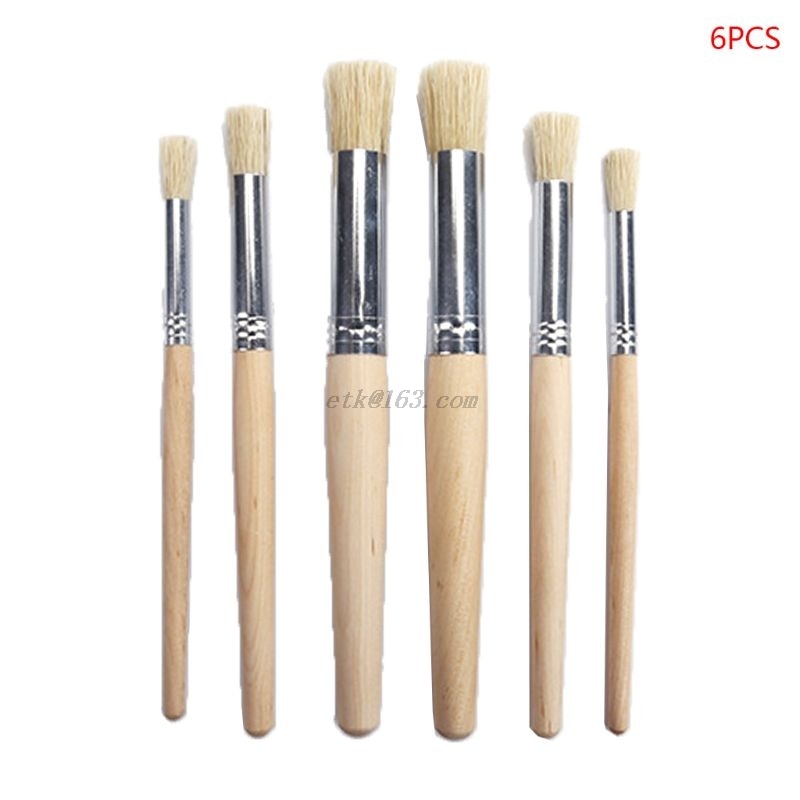 6pcs/set Watercolor Painting Stencil Brush Different Size Wooden Handle Kids Student Professional Art Supplies Drop Shipping