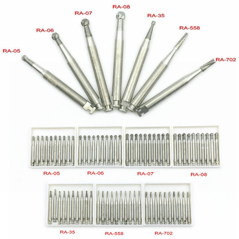 10Pcs Dental Tungsten Steel Carbide burs For Low Speed Latch Type RA-05 RA-06 RA-07 RA-08 RA-35 RA-558 RA-702