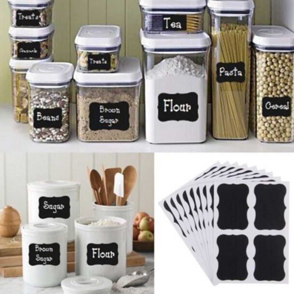 36Pcs/Set Kitchen Jar Organizer Labels Chalkboard Chalk Board Stickers Black Bottle DIY Stiky Stickers Blackboard Sticker Craft