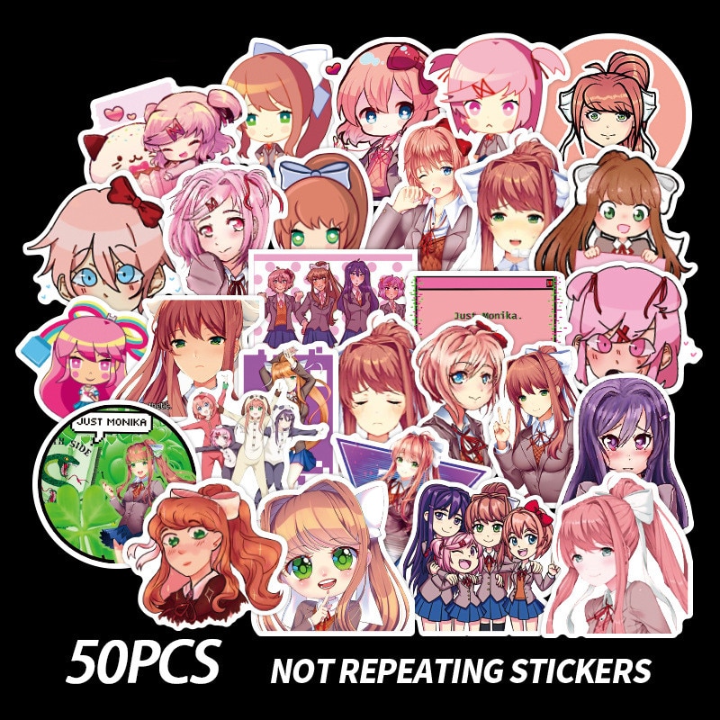 50pcs/Pack Waterproof Cartoon Monika Stickers Skateboard Suitcase Guitar Luggage Laptop Stickers Kid Classic Toy