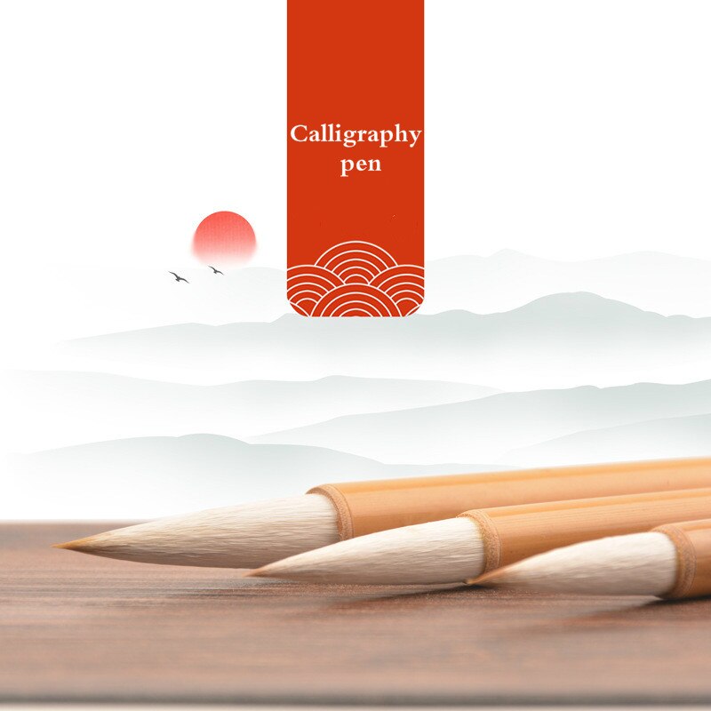 3pcs Multiple Hair Writing Brush Bamboo Handel Watercolor Painting Hook Line Pen Calligraphy Handwriting Practice Craft Supply