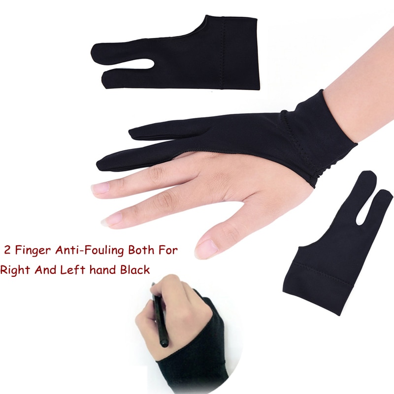Drawing gloves are suitable for any drawing board black 2-finger anti pollution left and right hand black free size drawing tool