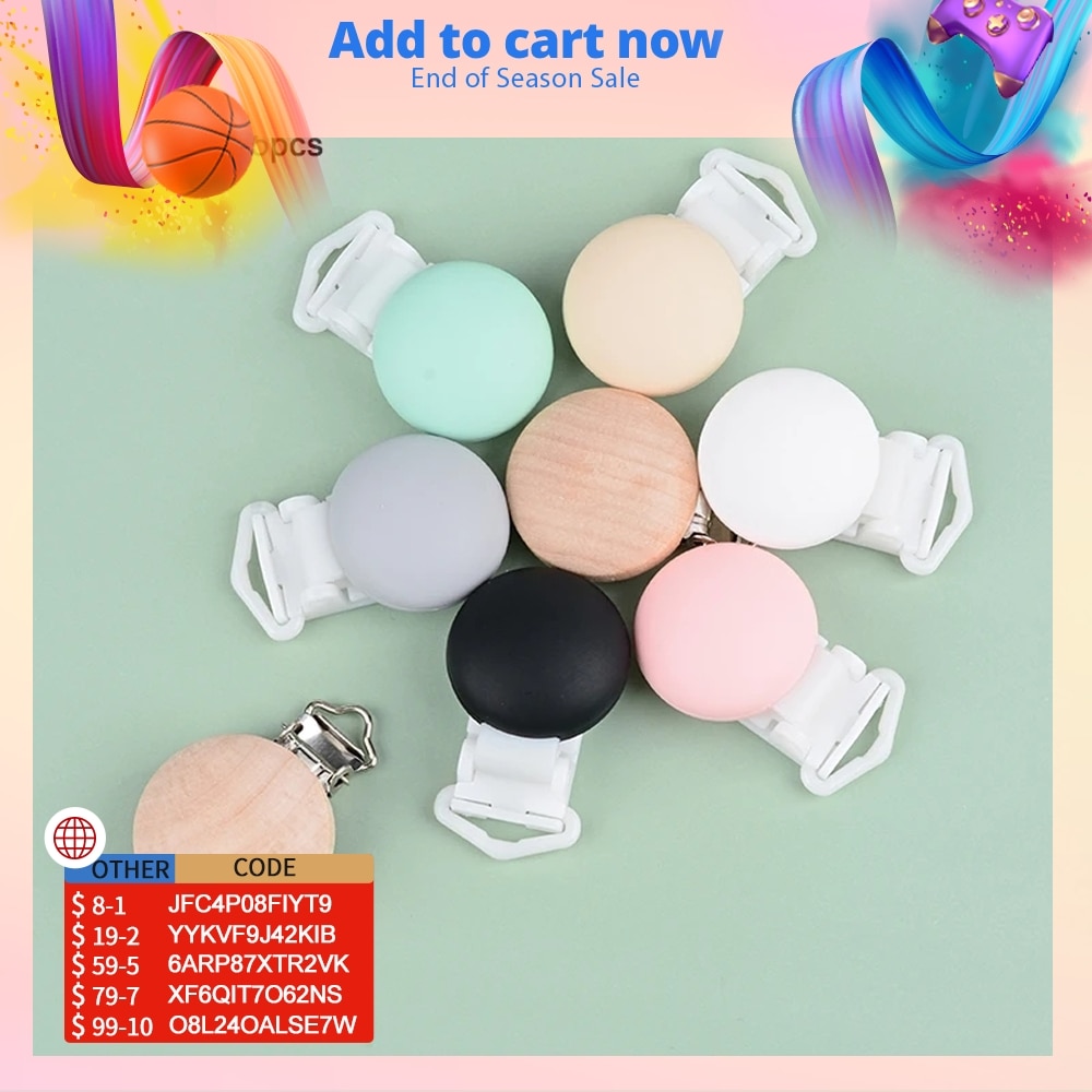 LOFCA 5pcs Baby wooden Clips Baby Oral Care Pacifier Clip Holder baby silicone teether clip Pacifier Chain Accessory