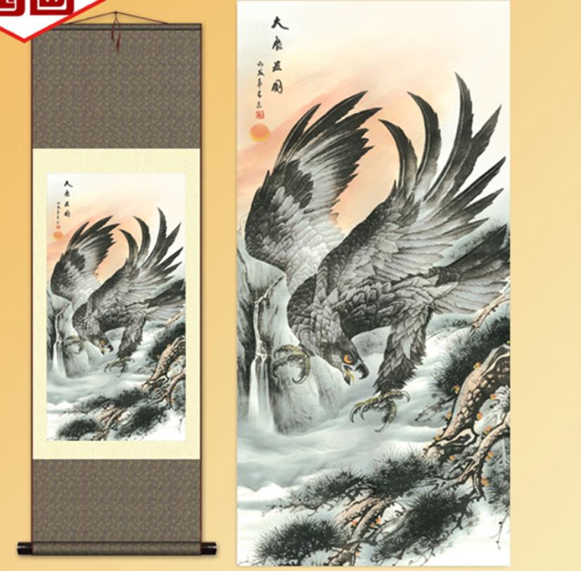 1pc Traditional silk art Home decoration Chinese silk scroll painting Hawk Eagle Portraits S098