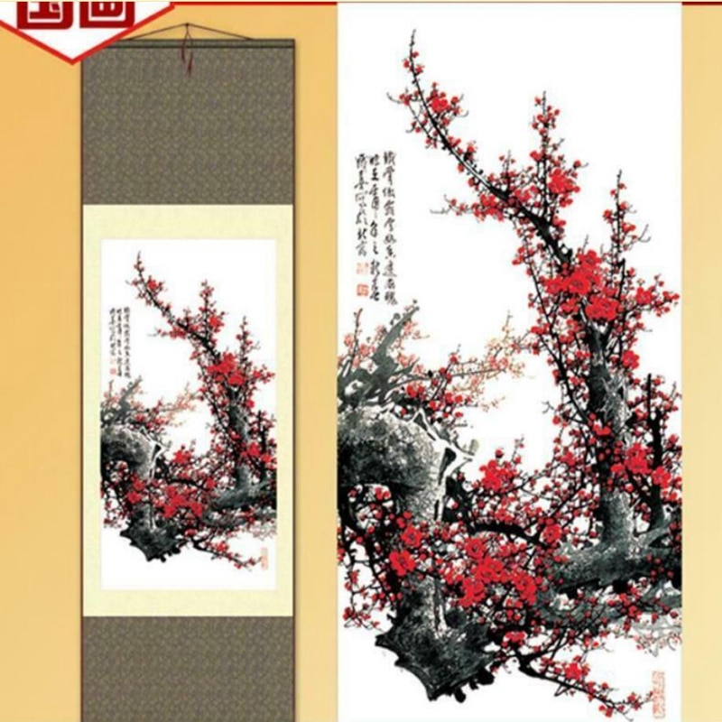 1pc Traditional Silk Art Home/Office Decoration Chinese Silk Ccroll Plum Blossom Gongbi painting S138