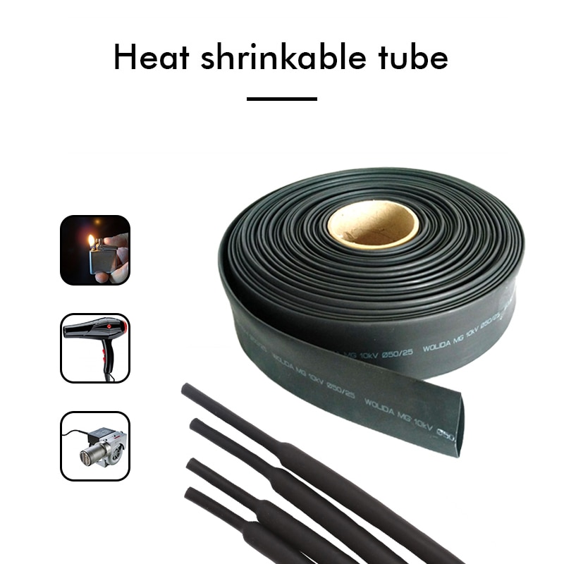 1M/5M Black Thermoresistant Heat Shrink Tube Wire Cable sleeve Heat Shrink Tubing Insulated Sleeving wire Connector Protector