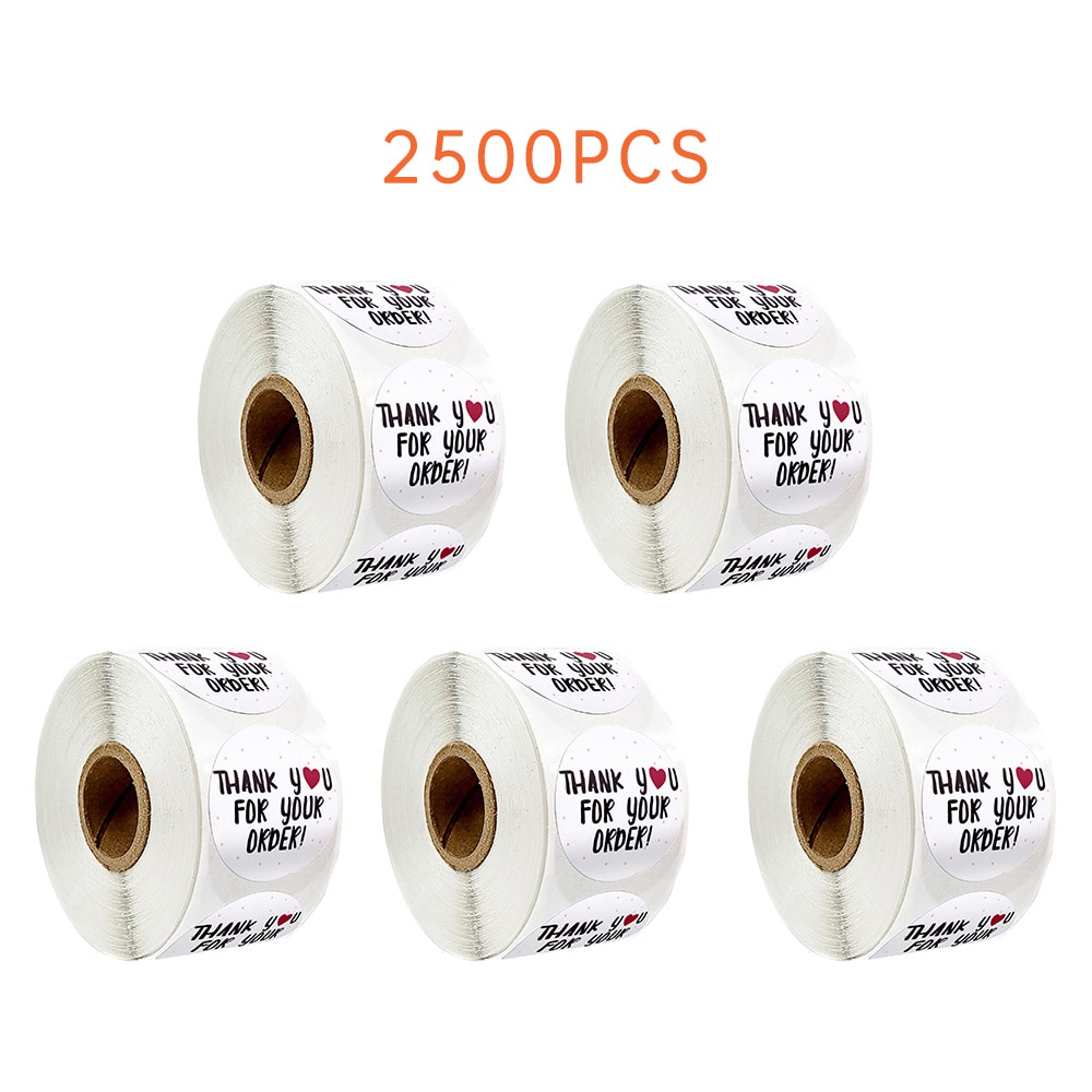2500 Pcs round thank you for your order sticker Heart Thanks for Shopping Small Shop Local Handmade sticker white labels sticker
