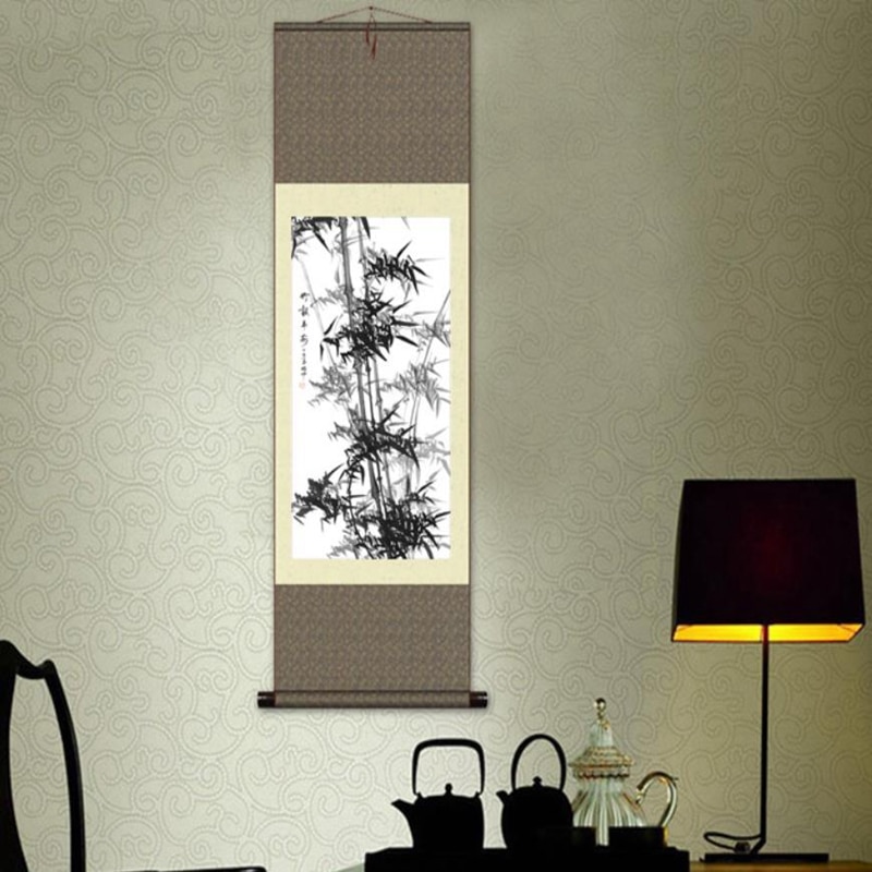 1pc Traditional Silk Art Home/Office Decoration Bamboo Chinese Silk Scroll Painting S035