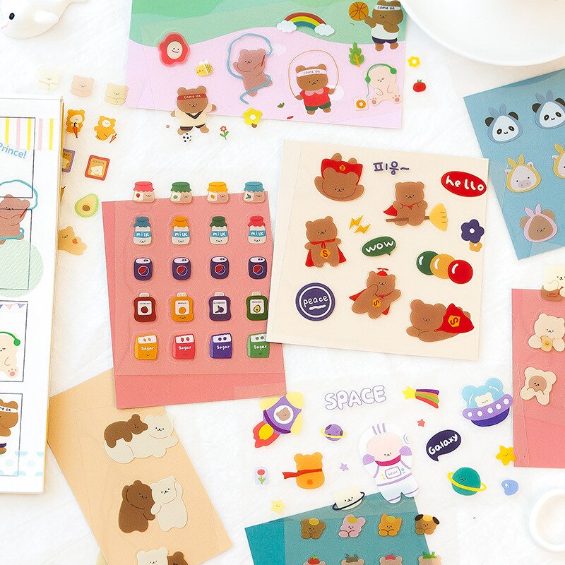Mohamm 1Pcs Lovely Cartoon Cute Cross-Dressing Bear Series Decoration PVC Sticker Creative Stationary School Supplies