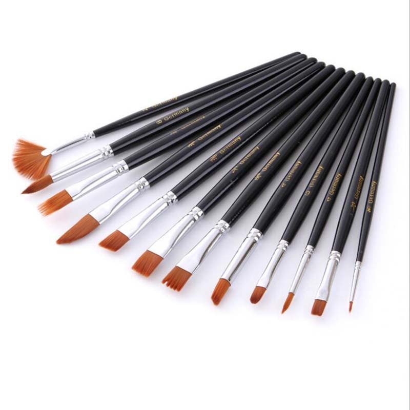 Art Supplies Nylon Hair Multifunction Brushes Gouache Watercolor Oil Brush Set 12Pcs/set