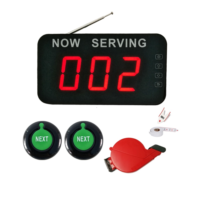 3-digit LED Queue Display with Next Control Button Ticket Dispenser Wireless Restaurant Take a Number Calling System
