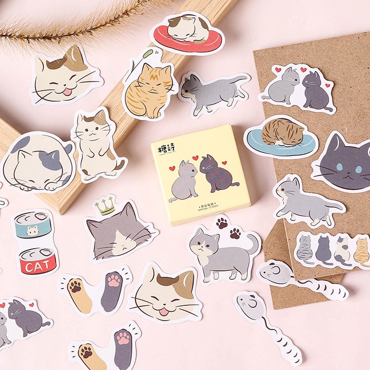 Mohamm 45 Pcs Cat Diary Decorative Stickers Scrapbooking DIY Paper Sticker Flakes Stationary Office Accessories Art Supplies
