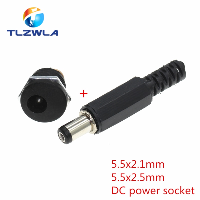 10PCS DC-022 12V 3A Plastic Male Plugs + Female Socket Panel Mount Jack 5.5*2.1mm DC Power Connector Electrical Supplies 5.5x2.5