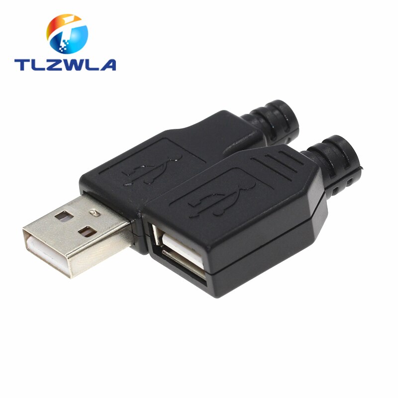 10PCS Type A Male Female USB 4 Pin Plug Socket Connector With Black Plastic Cover Type-A DIY Kits