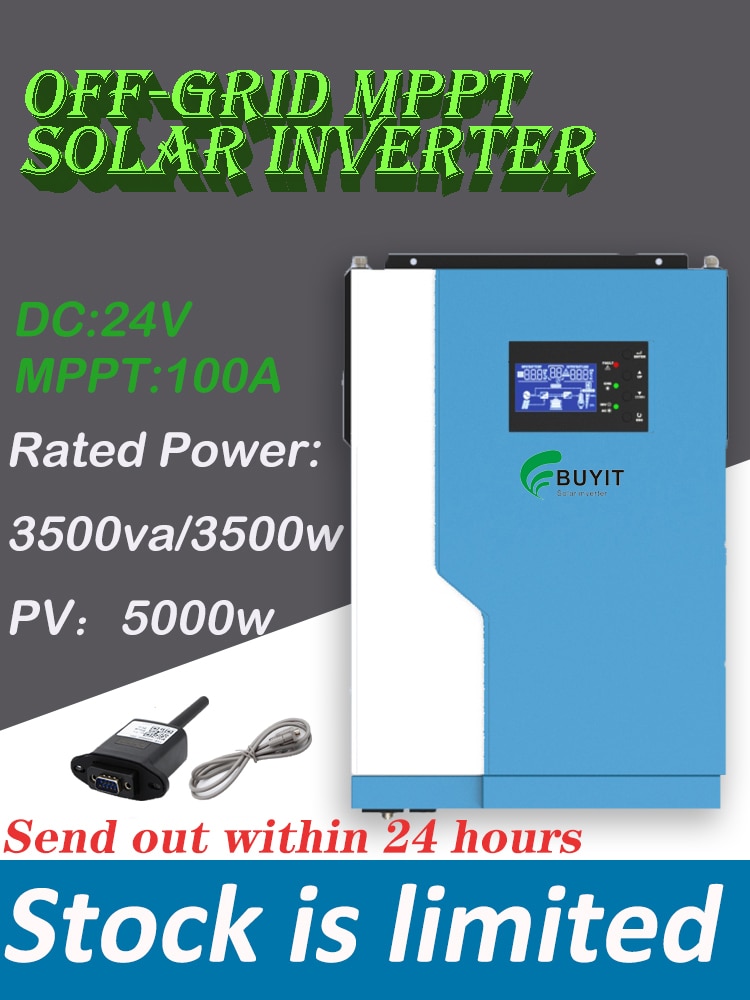3500W Off Grid Solar Inverter 24VDC 100A Hybrid Inverter Rated Power 3500va PV 5000W with WIFI module Can Work Without Battery