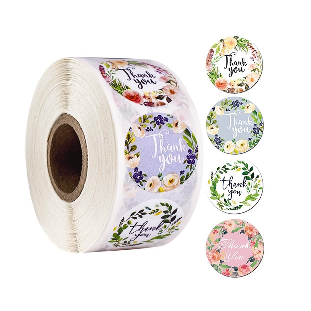100-500 Pcs Roll Flower Thank You Stickers Handmade Sticker Wedding Party Stickers Gift Baking Seal Label Stationery Sticker
