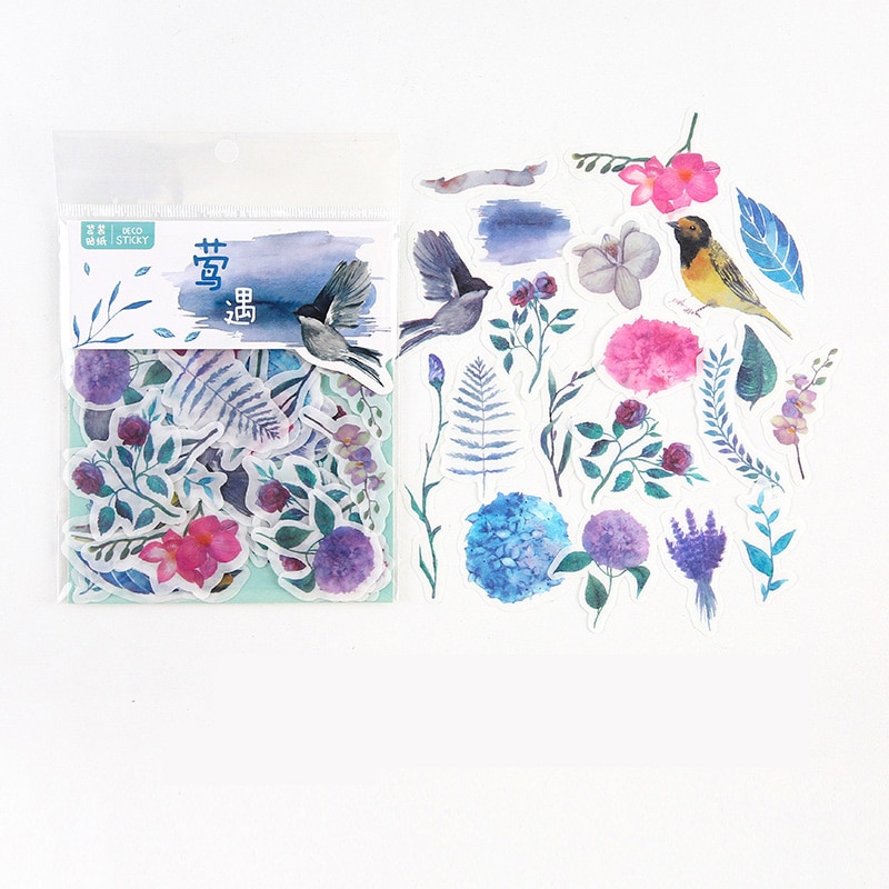 40 pcs /Pack Oriole Bird Meet Flowers Decorative Stickers Album Diary Hand Account Decoration