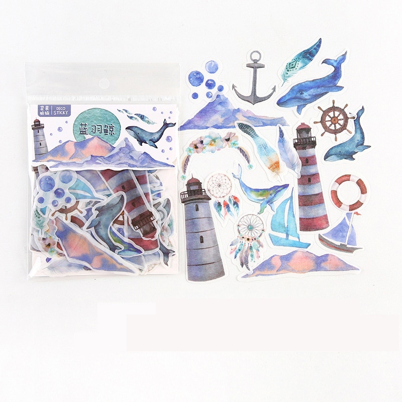 40 pcs /Bag Beach Whale Peace Time Decorative Stickers Album Diary Hand Account Decor