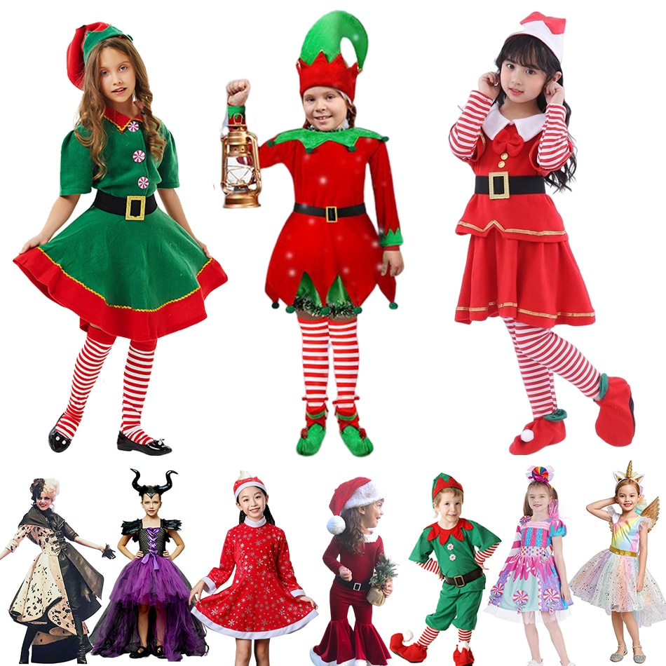 Baby Girls Boys Christmas Cospaly Costume Kids Santa Claus Candy Dresses With Hat Children New Year Clothes Xmas Party Gifts
