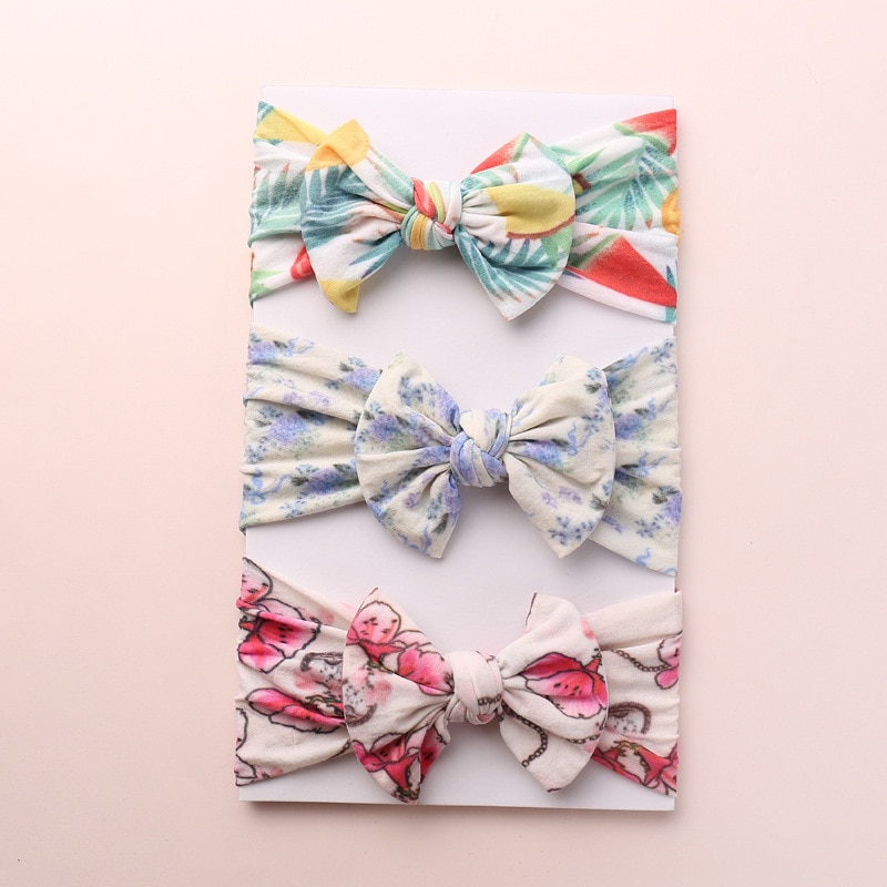 New fruit floral print baby super soft wide headband bow baby hair band Newborn nylon elastic hair band hair accessories