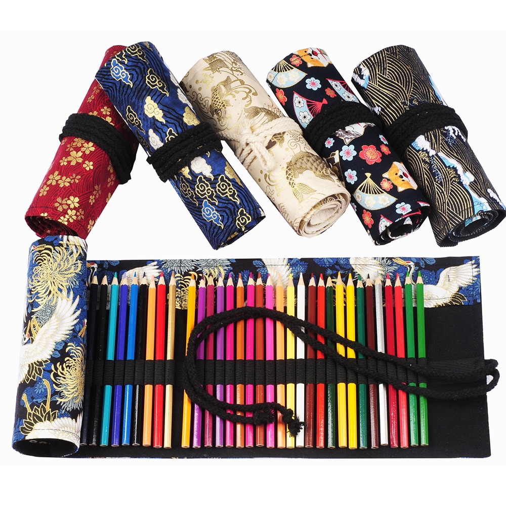 36 Holes Roll Pencil Case Cute Penalty Kawaii Canvas Pen Case Pouch Pencilcase Sketch Brush Box Pencil Bag Kids School Supplies
