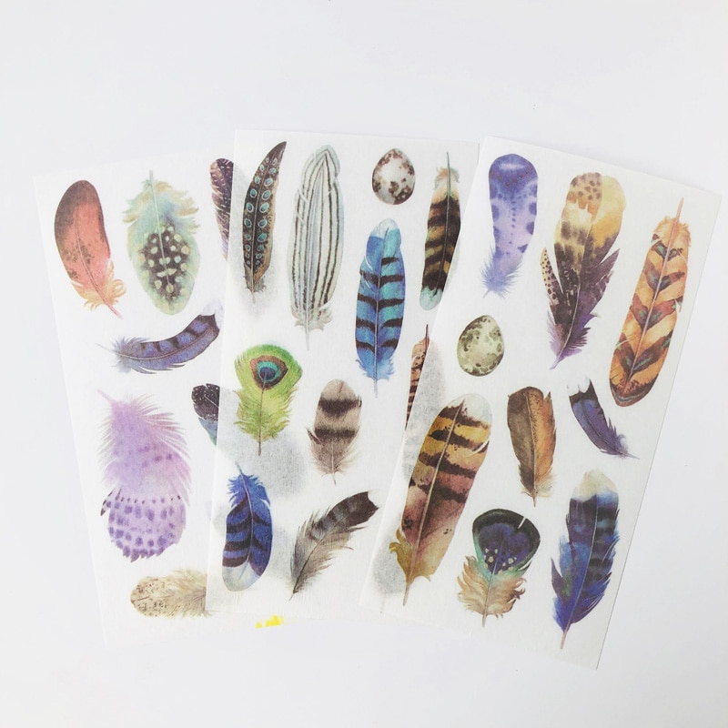 3 Sheets /Pack Beautiful Feathers Decorative Stickers DIY Diary Album Party Decor