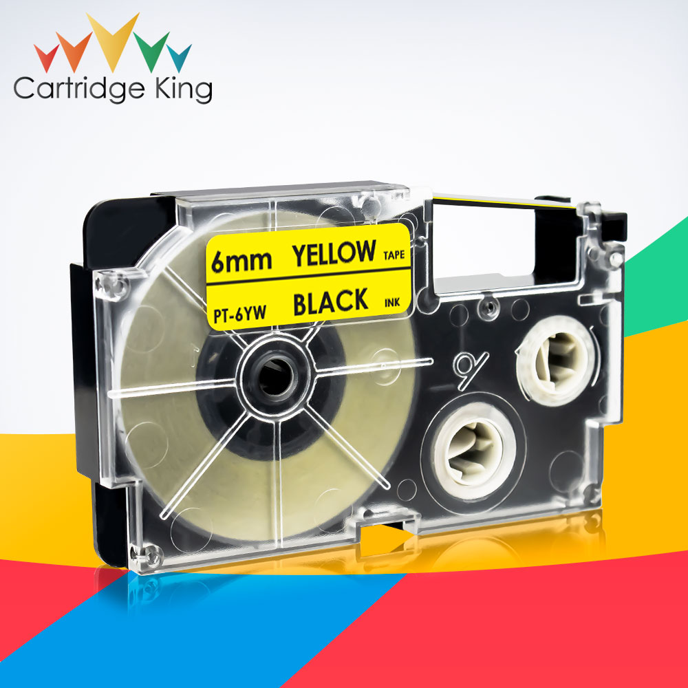 Compatible for Casio XR-6YW Cartridge Label Tape Black on Yellow 6mm*8m Replace Casio KL-60 KL-120 KL-HD1 KL-P350W Label Printer