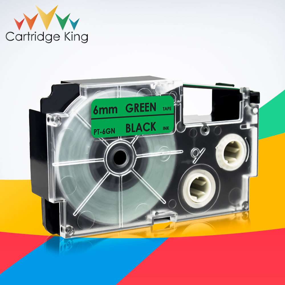 Compatible for Casio XR-6GN Cartridge Label Tape Black on Green 6mm*8m Replace Casio KL-60 KL-120 KL-HD1 KL-P350W Label Printer