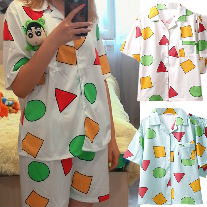 2021 New Short Sleeve Pajamas Set for Women Polyester Silk Sleepwear 2Pcs Nightwear Cute Print Homewear Summer Lounge Pyjamas