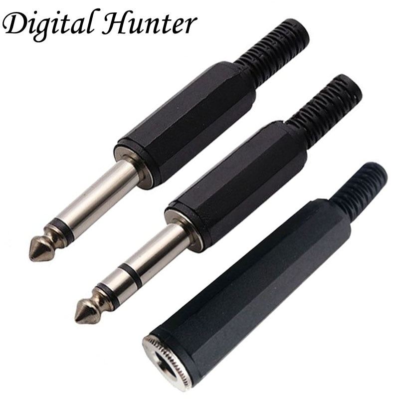 5Pcs Audio Jack Plug Headphone Male Female Connector 6.35mm Stereo Mono Headset Cable Connection Termina