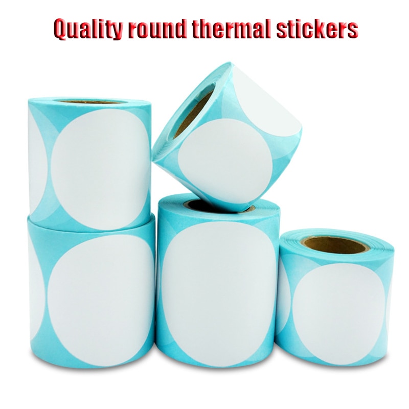 Adhesive Thermal Label Sticker Paper Thermal Label Roll, White Round Stickers, 1 Rolls, Packing seal label sticker