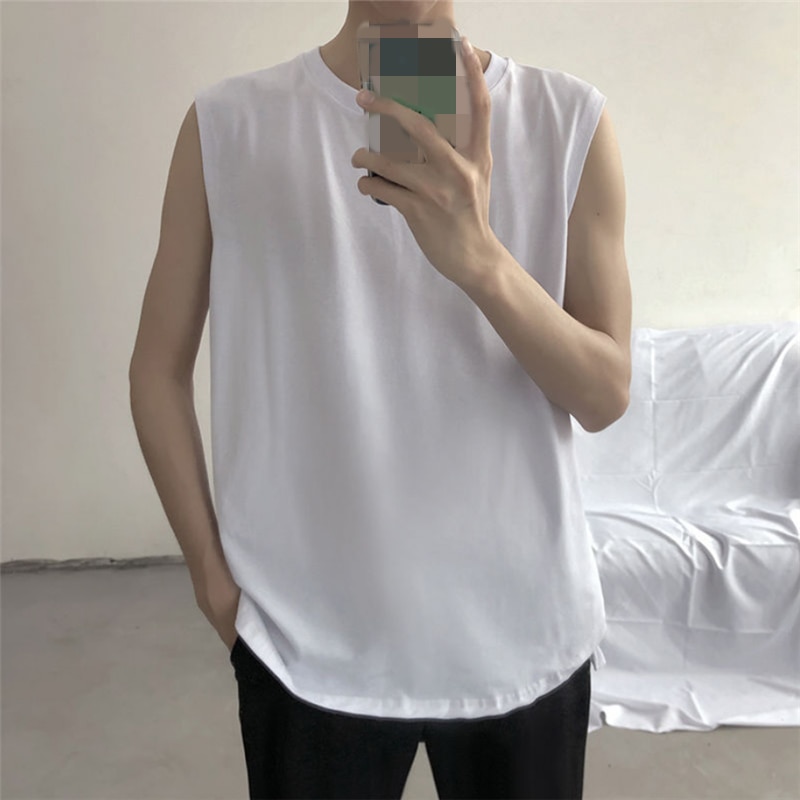Casual Style Fitness Fashion Tanks Men Simple Wear Solid Bodysuit O-Neck Sleeveless Breathable Polyester Tanks Top NEW