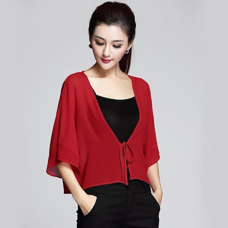 Women Casual Kimono Cardigan korean style Summer streetwear Sun protection chiffon shirt office Blouse Tops