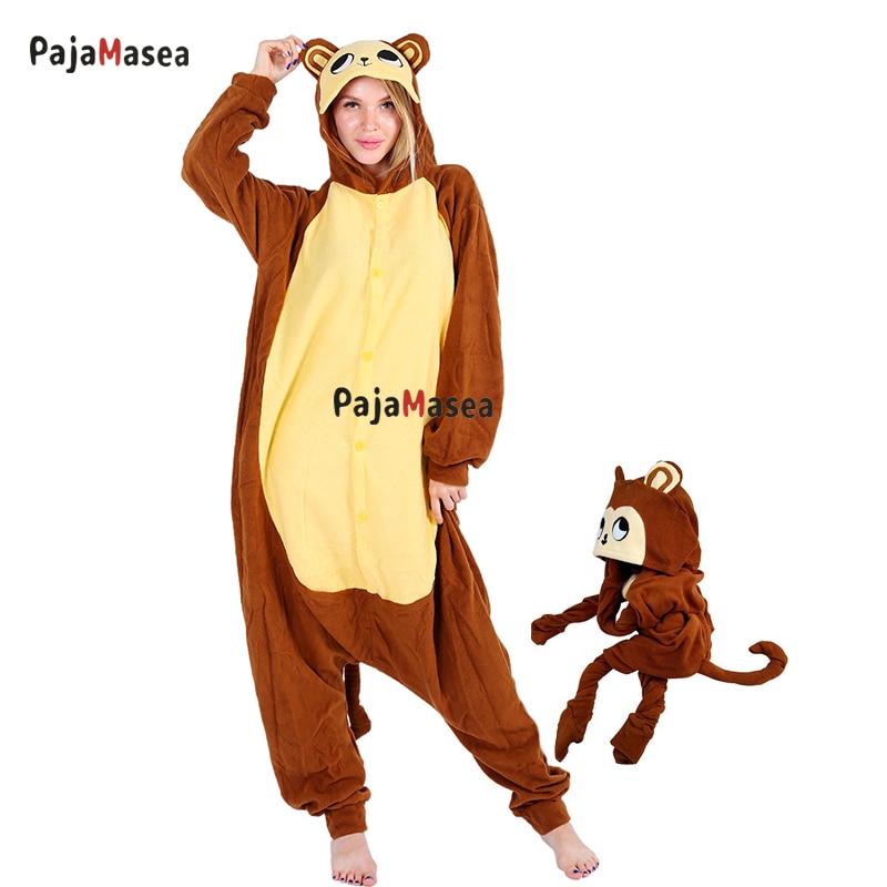 PAJAMASEA Brown Monkey Onesies Adult Onsie Family Party Animal Costume Cosplay Piece Jumpsuit Button Romper Raccoon Kigurumi