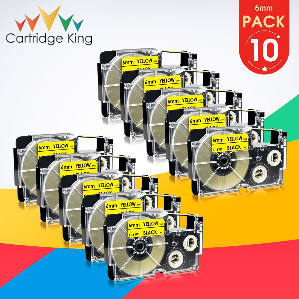 10PK XR-6YW Compatible Casio XR 6YW Black on Yellow Label Tapes 6mm Label Printer for Casio KL-60 KL-120 KL-8500 KL-880BU KL-880
