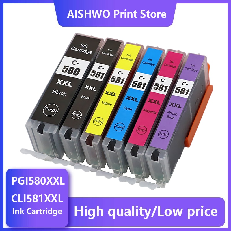 6PCS 580 581 PGI-580 CLI-581 Compatible Ink Cartridge For Canon PIXMA TS9550 TS9551 TS705 TS9551C TR7550 TR8550 Printer