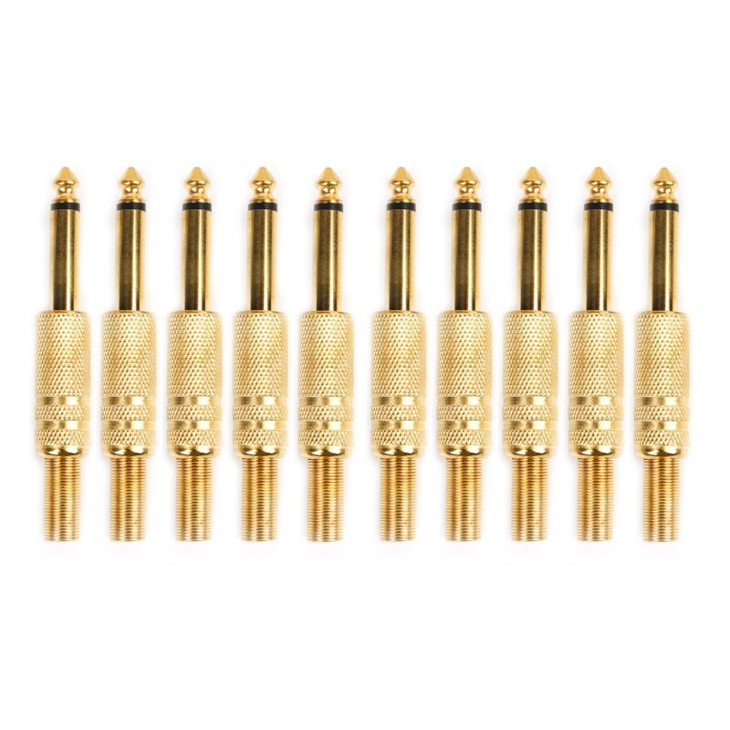 10 Pcs Gold Plated 6.35mm Male 1/4 Mono Jack Plug Audio Connector Soldering Dropshipping